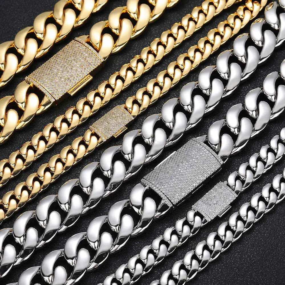 Fashion 12/22MM 5A CZ Iced Out Zircon Lock Miami Brass Cuban Link Chain Hip Hop Jewelry for Men Thick Necklace