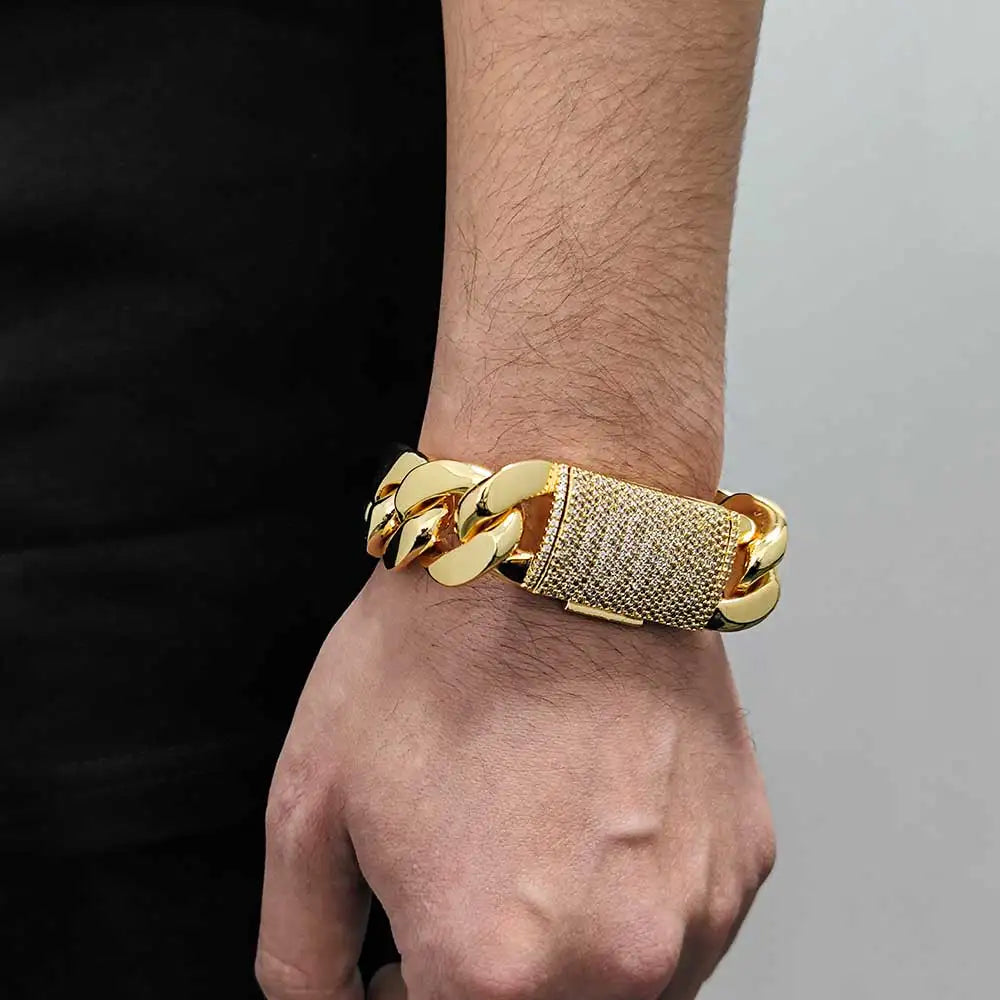 Fashion 12/22MM 5A CZ Iced Out Zircon Lock Miami Brass Cuban Link Chain Hip Hop Jewelry for Men Thick Necklace