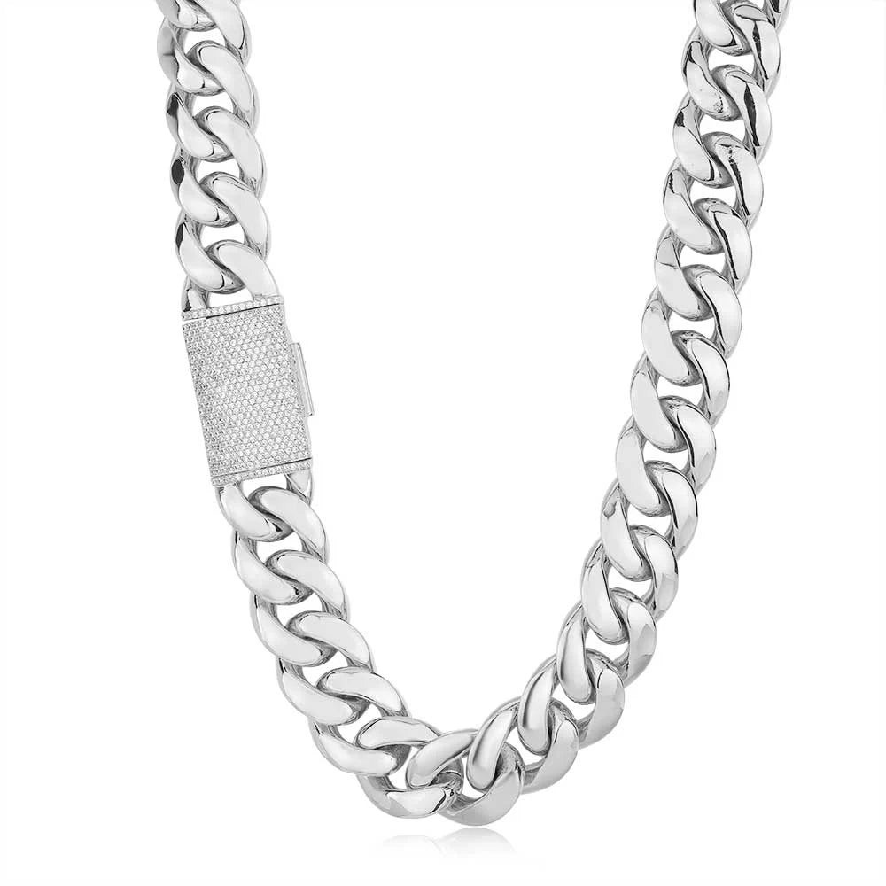 Fashion 12/22MM 5A CZ Iced Out Zircon Lock Miami Brass Cuban Link Chain Hip Hop Jewelry for Men Thick Necklace