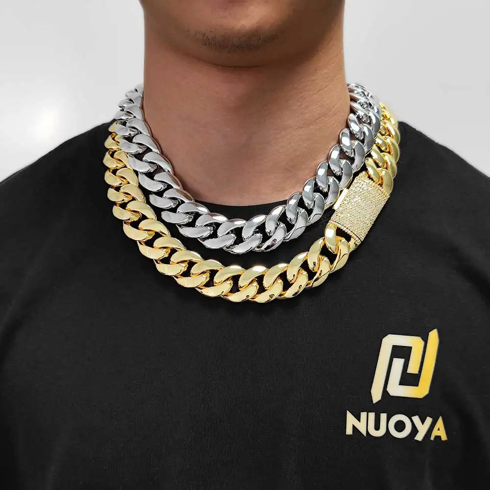 Fashion 12/22MM 5A CZ Iced Out Zircon Lock Miami Brass Cuban Link Chain Hip Hop Jewelry for Men Thick Necklace