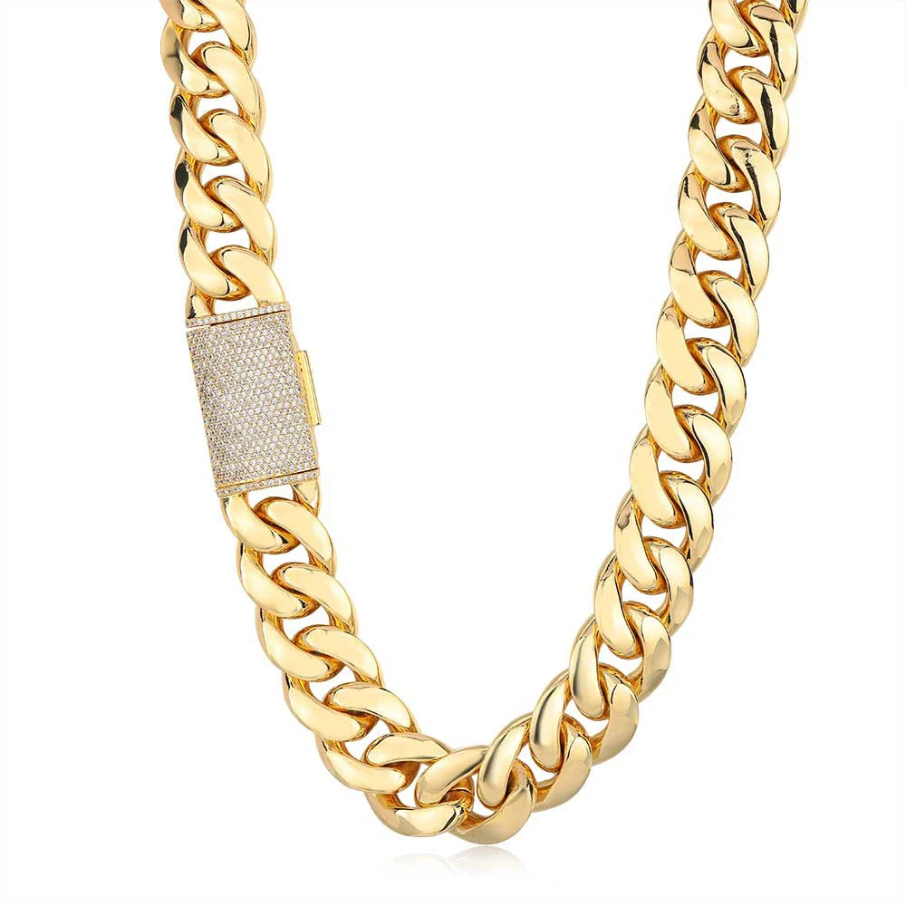 Fashion 12/22MM 5A CZ Iced Out Zircon Lock Miami Brass Cuban Link Chain Hip Hop Jewelry for Men Thick Necklace