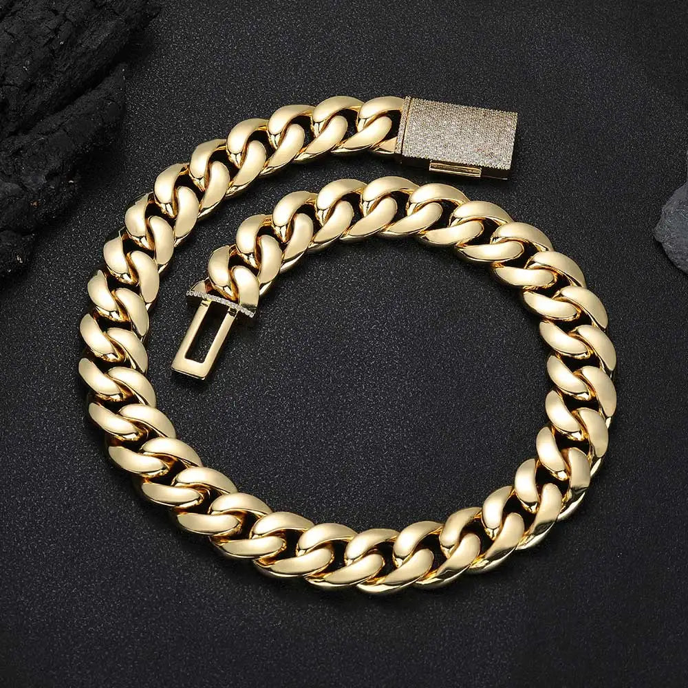Fashion 12/22MM 5A CZ Iced Out Zircon Lock Miami Brass Cuban Link Chain Hip Hop Jewelry for Men Thick Necklace